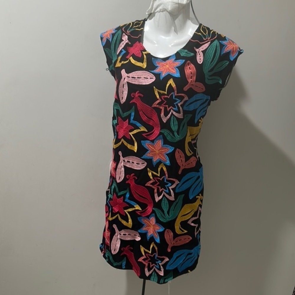 NWOT Andree by Unit Gorgeous Bright Embroidery Cotton/Linen Pullover Dress